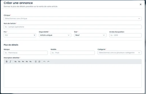 Formulaire Créer une annonce