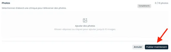 Zone photos et bouton Publier maintenant