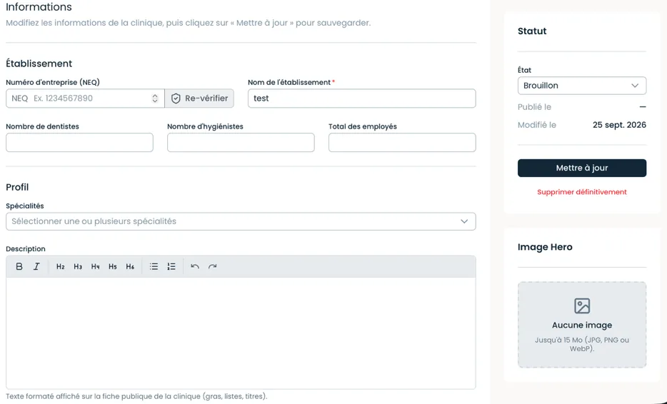Fiche complète de la clinique