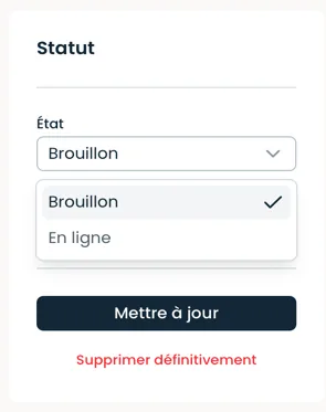Bloc Statut avec le choix Brouillon ou En ligne