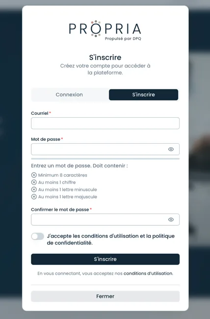 Formulaire d'inscription PROPRIA