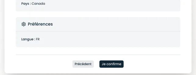 Écran de confirmation